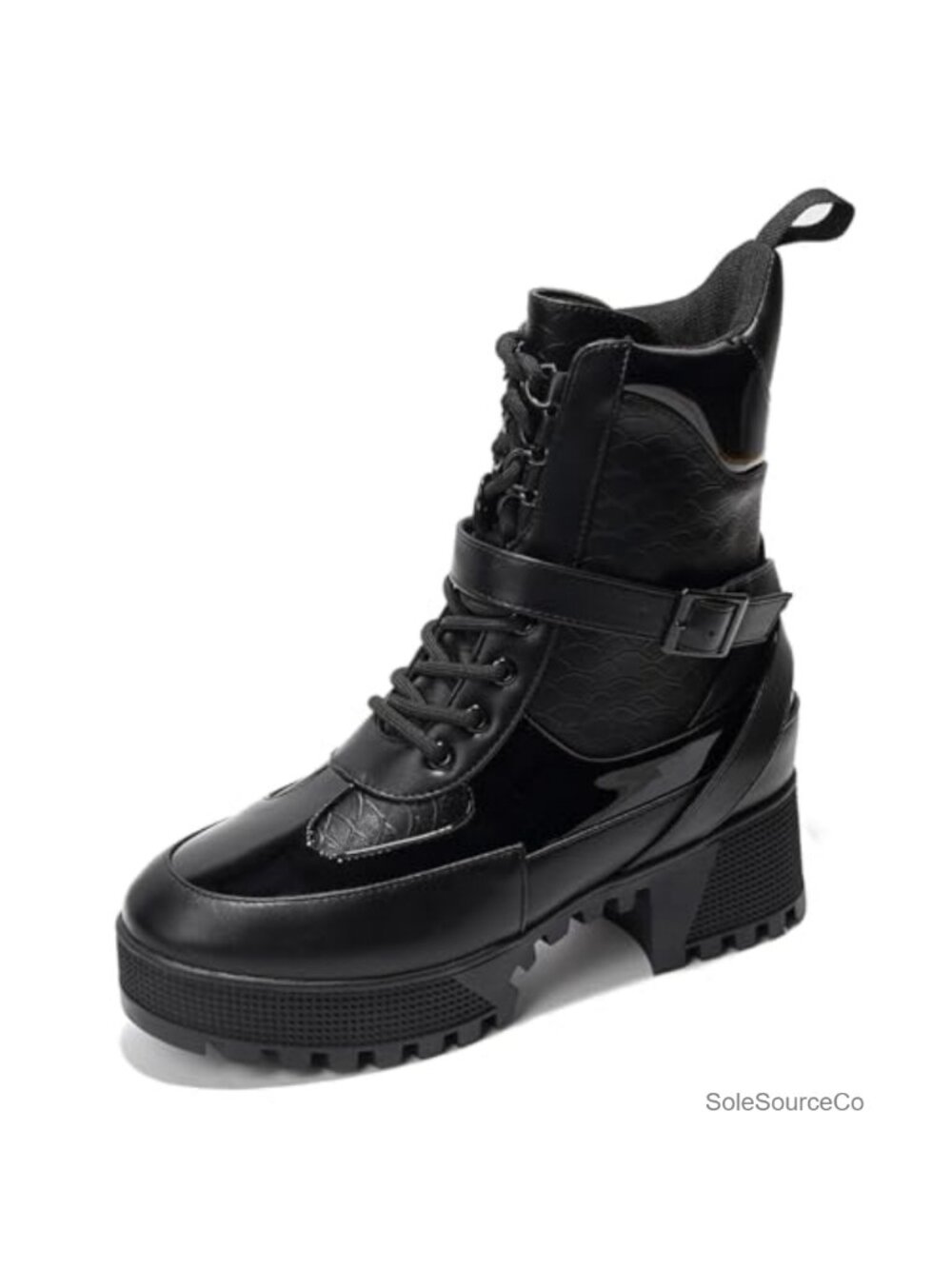Chunky Heel Combat Boots Platform Lace Up High Top Ankle Boots Non-Slip Block
